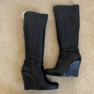 DKNYC Leather Knee High Wedge Boot-size 9.5